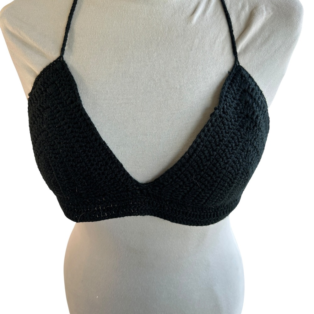 Tobi Crochet Bralette Top Halter‎ Black Festival Summer Beach Boho Large NWT